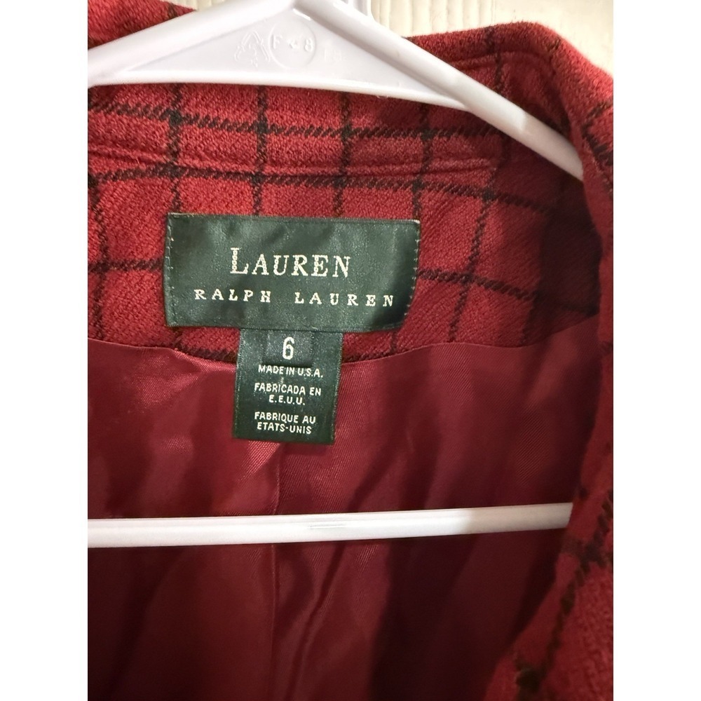 Ralph Lauren Red Windowpane Plaid Wool Jacket Women's 6 Equestrian Blazer VNTG - Picture 2 of 4